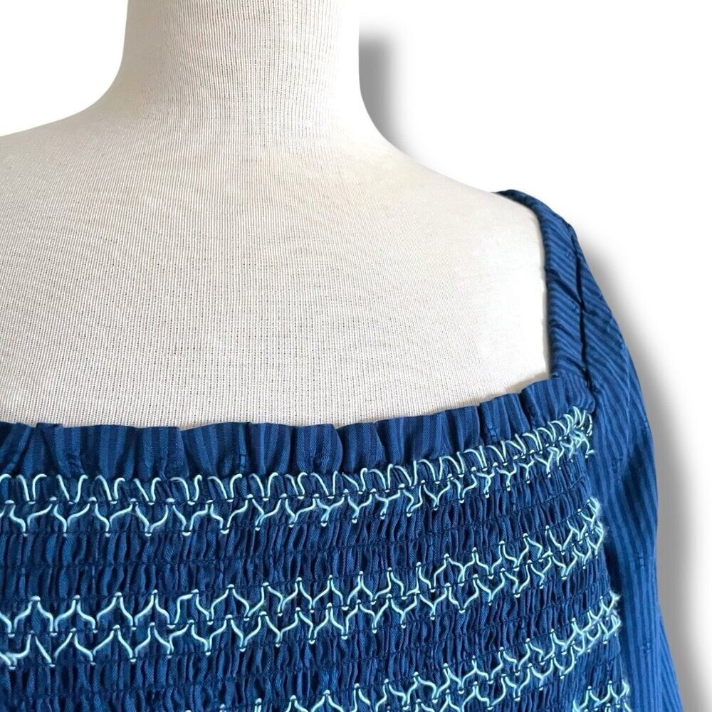 Draper James RSVP Womens Dress Sz 2X Blue Puff Sleeve Smocked Coastal Preppy - Picture 7 of 10